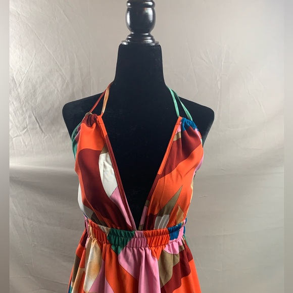 Multicolour Backless Ruffle Hem Halter Dress - Picture 6 of 8